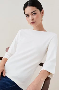 Flash Sale ⌛ Karen Millen Petite Cotton Slash Neck 3/4 Sleeve Top 🔔 13 Flash Sale ⌛ Karen Millen Petite Cotton Slash Neck 3/4 Sleeve Top 🔔 -Karen Millen Outlet store 4 sleeve top 1