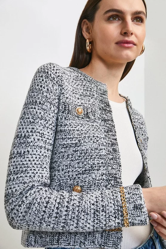 Hot Sale ⌛ Karen Millen Tweed Pearl Knit Short Cardigan ⌛ 4 Hot Sale ⌛ Karen Millen Tweed Pearl Knit Short Cardigan ⌛ - Image 2