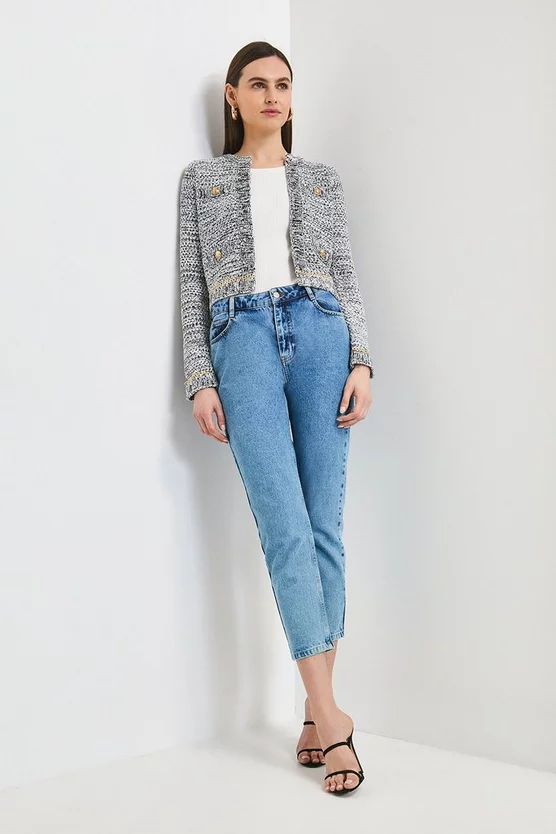 Hot Sale ⌛ Karen Millen Tweed Pearl Knit Short Cardigan ⌛ 6 Hot Sale ⌛ Karen Millen Tweed Pearl Knit Short Cardigan ⌛ - Image 4