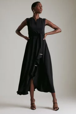 New ❤️ Karen Millen Soft Tailored Waterfall Maxi 👗 Dress 😉