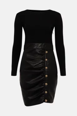 New ⭐ Karen Millen Pu And Knit Mix Mini 👗 Dress 🥰 12 New ⭐ Karen Millen Pu And Knit Mix Mini 👗 Dress 🥰 -Karen Millen Outlet store akk03673 black xl 3