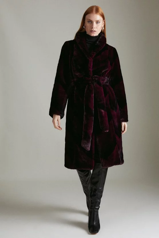 New ๐ Karen Millen Stripe Faux Fur ๐งฅ Coat - burgundy ๐ฅ 3 New ๐ Karen Millen Stripe Faux Fur ๐งฅ Coat - burgundy ๐ฅ