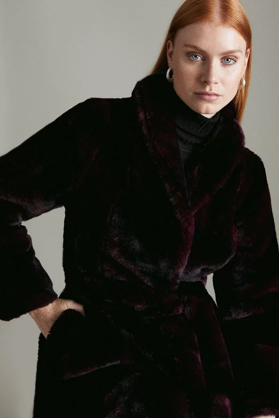 New ๐ Karen Millen Stripe Faux Fur ๐งฅ Coat - burgundy ๐ฅ 6 New ๐ Karen Millen Stripe Faux Fur ๐งฅ Coat - burgundy ๐ฅ - Image 4