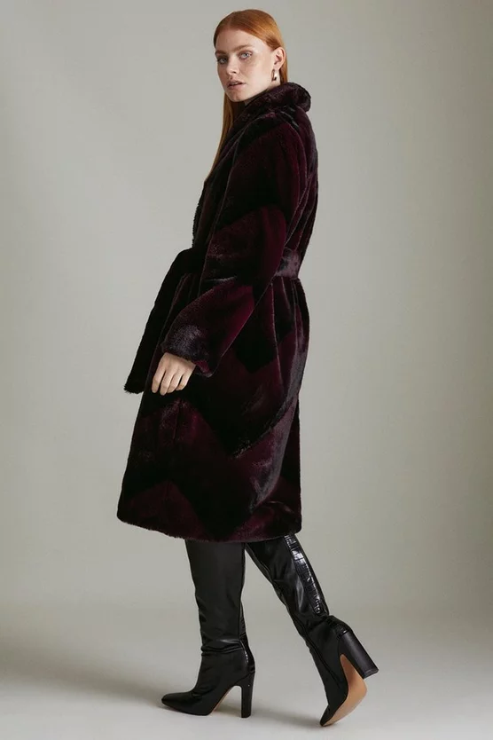 New ๐ Karen Millen Stripe Faux Fur ๐งฅ Coat - burgundy ๐ฅ 5 New ๐ Karen Millen Stripe Faux Fur ๐งฅ Coat - burgundy ๐ฅ - Image 3