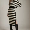 New 🎉 Karen Millen Wool Blend Striped Knitted Midi 👗 Dress 😀