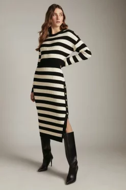 New 🎉 Karen Millen Wool Blend Striped Knitted Midi 👗 Dress 😀