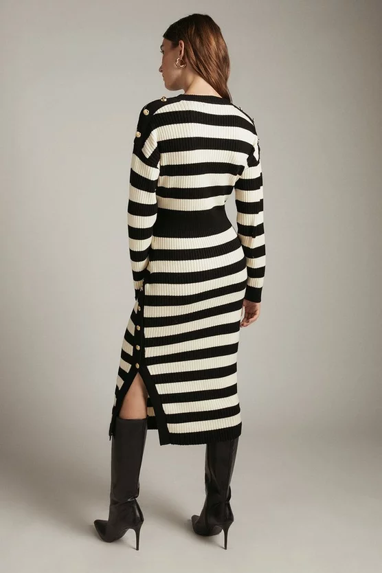 New 🎉 Karen Millen Wool Blend Striped Knitted Midi 👗 Dress 😀 5 New 🎉 Karen Millen Wool Blend Striped Knitted Midi 👗 Dress 😀 - Image 3