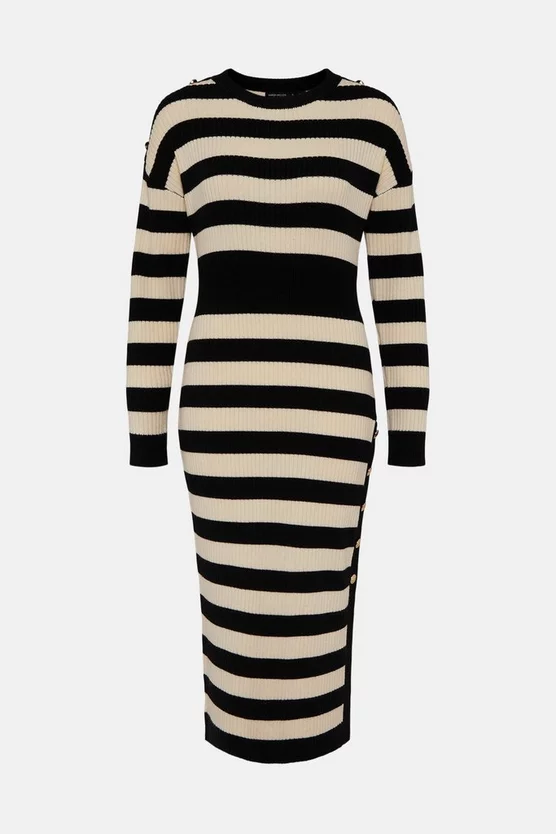 New 🎉 Karen Millen Wool Blend Striped Knitted Midi 👗 Dress 😀 4 New 🎉 Karen Millen Wool Blend Striped Knitted Midi 👗 Dress 😀 - Image 2