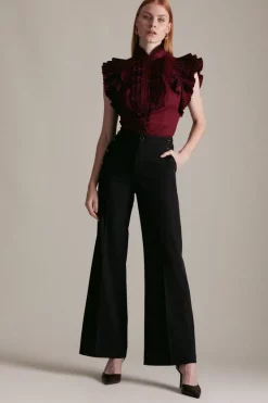 Best deal ❤️ Karen Millen Italian Technical Power Stretch Wide Leg Trousers - black 👍