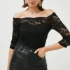 Buy 🎉 Karen Millen Lace Bardot Half Sleeve Jersey Bodysuit 🧨