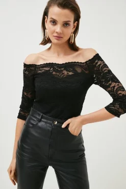 Buy 🎉 Karen Millen Lace Bardot Half Sleeve Jersey Bodysuit 🧨