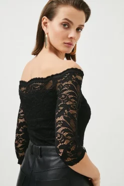 Buy 🎉 Karen Millen Lace Bardot Half Sleeve Jersey Bodysuit 🧨 -Karen Millen Outlet store akk05556 black xl 2