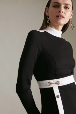 Wholesale 🔥 Karen Millen Snaffle Trim Colour Block Ponte Funnel Neck Skater 👗 Dress 😀 -Karen Millen Outlet store akk05701 black xl 1