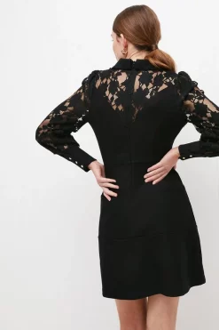 Buy 😍 Karen Millen Collared Lace Sleeve Jersey Mini 👗 Dress ⌛ -Karen Millen Outlet store akk05819 black xl 2