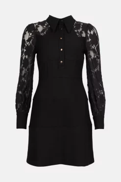 Buy 😍 Karen Millen Collared Lace Sleeve Jersey Mini 👗 Dress ⌛ -Karen Millen Outlet store akk05819 black xl 3
