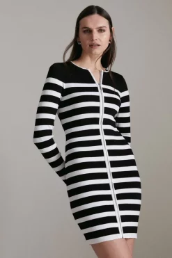Wholesale ✨ Karen Millen Stripe Knit Zip Through 👗 Dress 😉