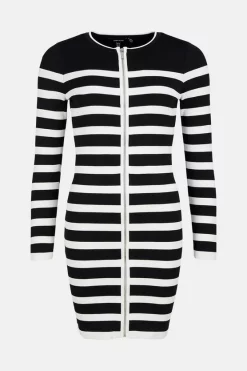 Wholesale ✨ Karen Millen Stripe Knit Zip Through 👗 Dress 😉 -Karen Millen Outlet store akk06300 black xl 3