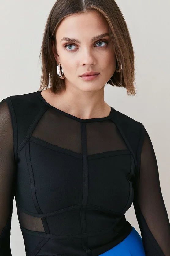 Cheapest 🔔 Karen Millen Sheer Panelled Knit Bandage Top 👏 3 Cheapest 🔔 Karen Millen Sheer Panelled Knit Bandage Top 👏