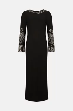 Best Pirce 💯 Karen Millen Embellished Detail Figure Form Crepe Midaxi 👗 Dress 🎁 -Karen Millen Outlet store akk06478 black xl 3