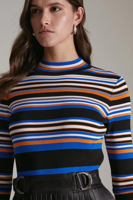 Budget ๐ Karen Millen Stripe Knit Pu Pleated ๐ Skirt Skater ๐ Dress โจ 4 Budget ๐ Karen Millen Stripe Knit Pu Pleated ๐ Skirt Skater ๐ Dress โจ - Image 2