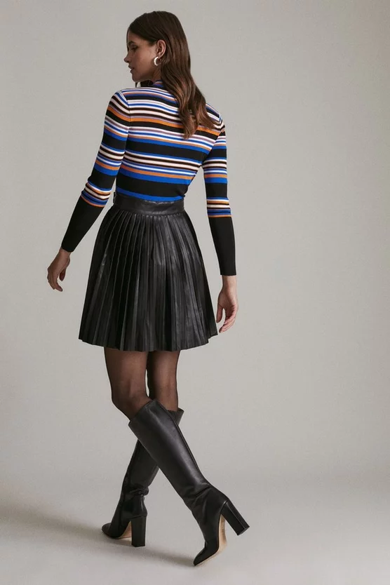 Budget ๐ Karen Millen Stripe Knit Pu Pleated ๐ Skirt Skater ๐ Dress โจ 5 Budget ๐ Karen Millen Stripe Knit Pu Pleated ๐ Skirt Skater ๐ Dress โจ - Image 3