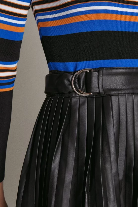 Budget ๐ Karen Millen Stripe Knit Pu Pleated ๐ Skirt Skater ๐ Dress โจ 6 Budget ๐ Karen Millen Stripe Knit Pu Pleated ๐ Skirt Skater ๐ Dress โจ - Image 4