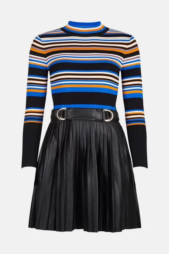 Budget ๐ Karen Millen Stripe Knit Pu Pleated ๐ Skirt Skater ๐ Dress โจ 7 Budget ๐ Karen Millen Stripe Knit Pu Pleated ๐ Skirt Skater ๐ Dress โจ - Image 5