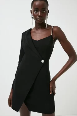 Coupon 😉 Karen Millen Compact Stretch Viscose Wrap Tux Mini 👗 Dress 🎉