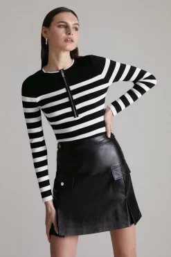 Best deal 💯 Karen Millen Long Sleeve Nautical Zip Front Knit Top 😍