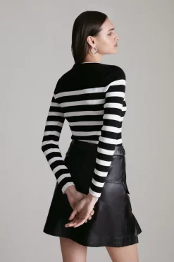 Best deal 💯 Karen Millen Long Sleeve Nautical Zip Front Knit Top 😍 -Karen Millen Outlet store akk95632 blackwhite xl 2 1