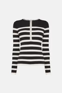 Best deal 💯 Karen Millen Long Sleeve Nautical Zip Front Knit Top 😍 -Karen Millen Outlet store akk95632 blackwhite xl 3