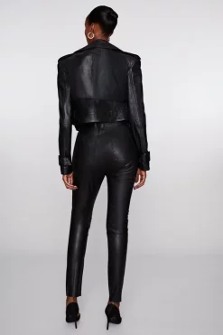 Best deal 🤩 Karen Millen Stretch Leather Five Pocket Jean ⌛ -Karen Millen Outlet store akk97854 black xl 4