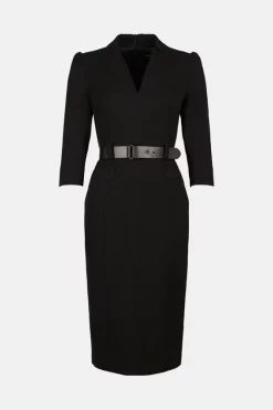 Discount 🎁 Karen Millen Forever Belted Midi Pencil 👗 Dress ✔️ -Karen Millen Outlet store akk98379 black xl 3
