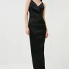Flash Sale 🧨 Karen Millen Italian Structured Satin Strappy Maxi 👗 Dress 🛒 -Karen Millen Outlet store bkk00005 black xl