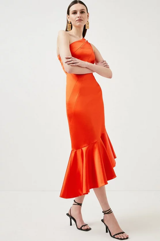 Coupon ⌛ Karen Millen Italian Structured Satin Asymmetric Hem Midaxi 👗 Dress - red orange 😉 3 Coupon ⌛ Karen Millen Italian Structured Satin Asymmetric Hem Midaxi 👗 Dress - red orange 😉