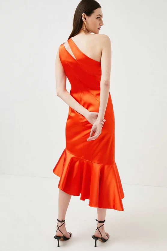 Coupon ⌛ Karen Millen Italian Structured Satin Asymmetric Hem Midaxi 👗 Dress - red orange 😉 5 Coupon ⌛ Karen Millen Italian Structured Satin Asymmetric Hem Midaxi 👗 Dress - red orange 😉 - Image 3