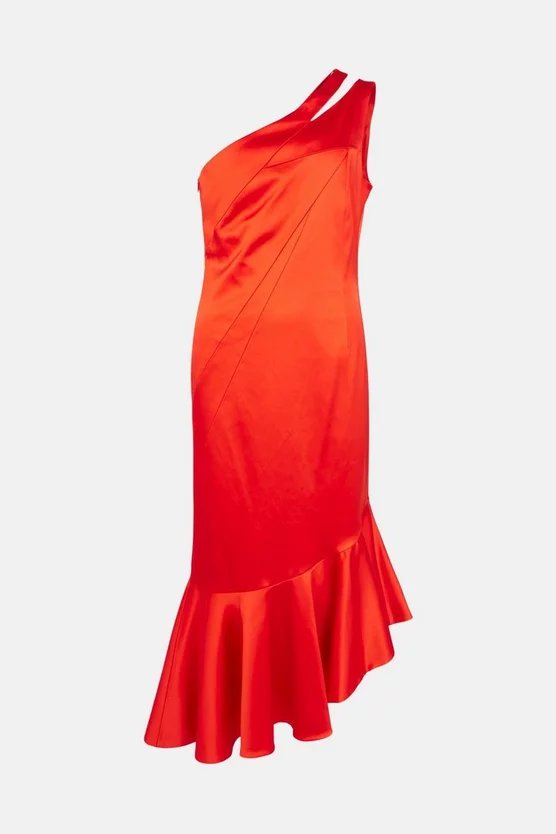 Coupon ⌛ Karen Millen Italian Structured Satin Asymmetric Hem Midaxi 👗 Dress - red orange 😉 6 Coupon ⌛ Karen Millen Italian Structured Satin Asymmetric Hem Midaxi 👗 Dress - red orange 😉 - Image 4