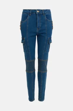 Outlet 👏 Karen Millen Gold Button Utility Skinny 👖 Jeans 🎉 -Karen Millen Outlet store bkk00211 mid20wash xl 3