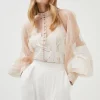 Budget 🎉 Karen Millen Floral Applique Organdie Button Woven Blouse 🧨 -Karen Millen Outlet store bkk00380 ivory xl