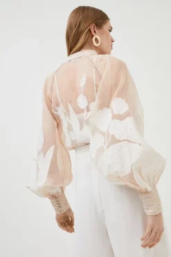 Budget ๐ Karen Millen Floral Applique Organdie Button Woven Blouse ๐งจ 10 Budget ๐ Karen Millen Floral Applique Organdie Button Woven Blouse ๐งจ -Karen Millen Outlet store bkk00380 ivory xl 2