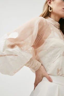 Budget ๐ Karen Millen Floral Applique Organdie Button Woven Blouse ๐งจ 12 Budget ๐ Karen Millen Floral Applique Organdie Button Woven Blouse ๐งจ -Karen Millen Outlet store bkk00380 ivory xl 4