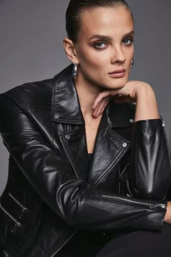 Hot Sale 🥰 Karen Millen Leather Signature Biker Jacket 🎉 -Karen Millen Outlet store bkk00500 black xl 2