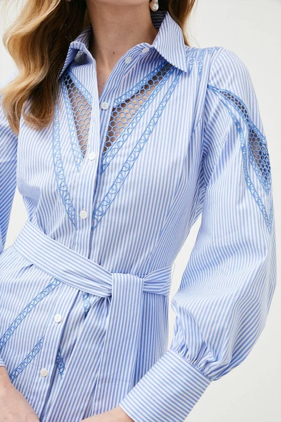 Buy 😀 Karen Millen Cutwork Poplin Embroidered Woven Maxi 👚 Shirt 👗 Dress - stripe 🛒 4 Buy 😀 Karen Millen Cutwork Poplin Embroidered Woven Maxi 👚 Shirt 👗 Dress - stripe 🛒 - Image 2