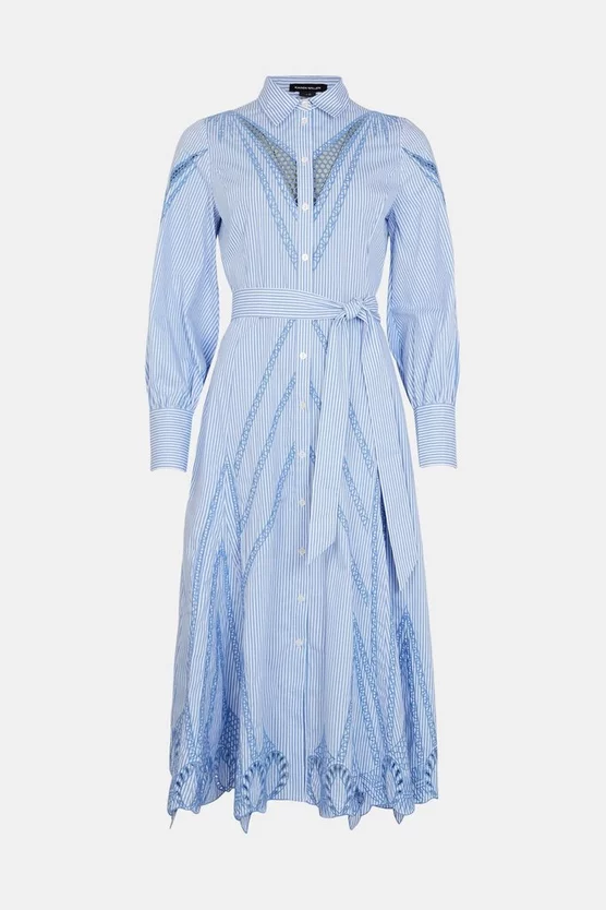 Buy 😀 Karen Millen Cutwork Poplin Embroidered Woven Maxi 👚 Shirt 👗 Dress - stripe 🛒 6 Buy 😀 Karen Millen Cutwork Poplin Embroidered Woven Maxi 👚 Shirt 👗 Dress - stripe 🛒 - Image 4