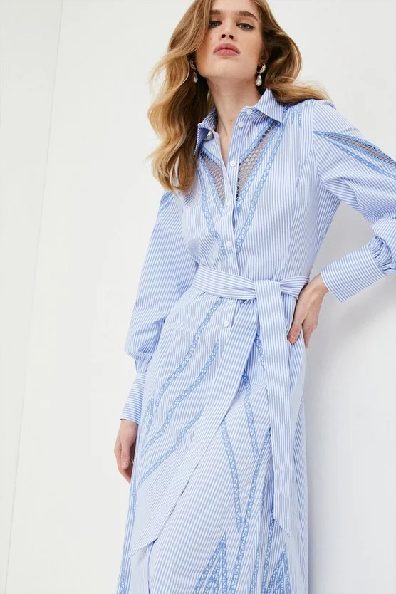 Buy 😀 Karen Millen Cutwork Poplin Embroidered Woven Maxi 👚 Shirt 👗 Dress - stripe 🛒 7 Buy 😀 Karen Millen Cutwork Poplin Embroidered Woven Maxi 👚 Shirt 👗 Dress - stripe 🛒 - Image 5