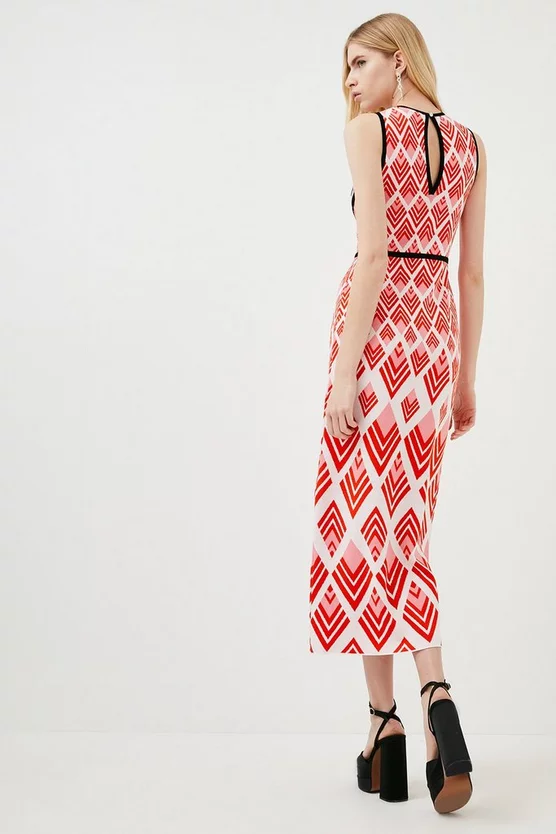 Promo 😍 Karen Millen Embellished Diamond Geo Knitted Maxi 👗 Dress - red ⭐ 5 Promo 😍 Karen Millen Embellished Diamond Geo Knitted Maxi 👗 Dress - red ⭐ - Image 3