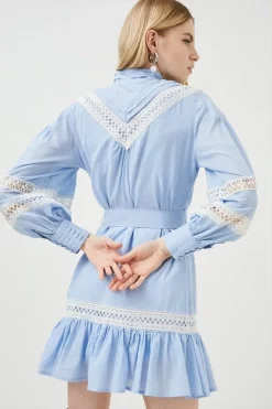 Best Sale 🛒 Karen Millen Lydia Millen Lace Trim Cotton Voile Woven Mini - blue 🎁 -Karen Millen Outlet store bkk01085 blue xl 3