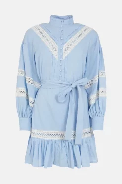 Best Sale 🛒 Karen Millen Lydia Millen Lace Trim Cotton Voile Woven Mini - blue 🎁 -Karen Millen Outlet store bkk01085 blue xl 4