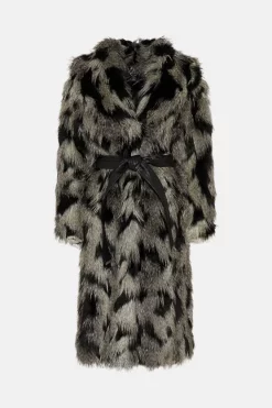 Wholesale ⌛ Karen Millen Shawl Collar Patched Pile Faux Fur Long 🧥 Coat - mono 🔥 -Karen Millen Outlet store bkk01169 mono xl 3