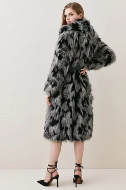 Wholesale ⌛ Karen Millen Shawl Collar Patched Pile Faux Fur Long 🧥 Coat - mono 🔥 -Karen Millen Outlet store bkk01169 mono xl 4
